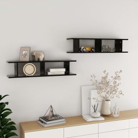 Wall Shelves 2 pcs Black 35.4"x7.1"x7.9" Engineered Wood