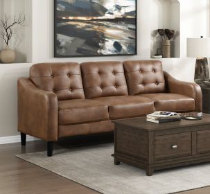 Brown Polished Microfiber Upholstered 1pc Sofa Button Tufted Contoured Arms Solid Wood Frame Couch Casual Living Room Furniture