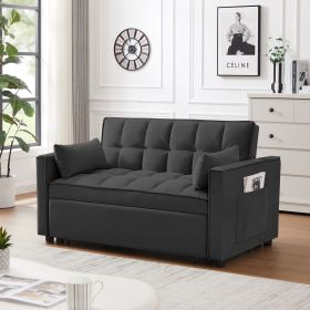 Modern Velvet Loveseat Futon Sofa Couch w/Pullout Bed,Small Love Seat Lounge Sofa w/Reclining Backrest,Toss Pillows, Pockets,Furniture for Living