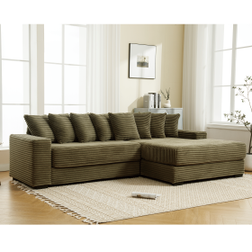 [NEW ARRIVED] [VIDEO PROVIDED] Oversized Two-Piece Couches, L Shaped Sofa, Corduroy, Right Chaise Daybed,with Armrests,Eight Throw Pillows,Corner