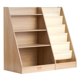 VEVOR Wooden Kids Bookshelf 4-Tier, Toy Storage Organizer for Toddler, Book Shelf for Kids Rooms with 6-Layer Sling Book Rack