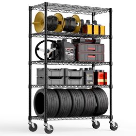 Steel Storage Shelving 5-Tier Utility Shelving Unit Steel Organizer Wire Rack with Wheels for Home,Kitchen,Office,Garage (Color: Black)