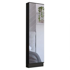 Charlotte Xl Shoe Rack, Five Interior Shelves, Mirror, Single Door Cabinet (Color: Black)