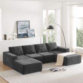 [VIDEO] 110*72" Modular U Shaped Sectional Sofa with Ottomans,Luxury Cloud Chenille Floor Couch with Deep Seat,No Assembly Required (Color: as Pic)