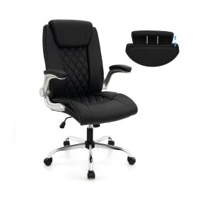 Modern Height Adjustable PU Leather Office Chair with Rocking Function (Color: Black)