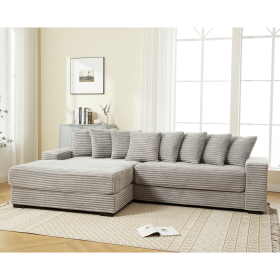 [NEW ARRIVED] [VIDEO PROVIDED] Oversized Two-Piece Couches, L Shaped Sofa, Corduroy, Left Chaise Daybed,with Armrests,Eight Throw Pillows,Corner (Color: as Pic)
