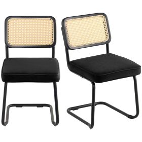 VEVOR Rattan Dining Chairs Set of 2, Mid Century Modern Dining Chair, Upholstered Velvet Accent Chair with Rattan Back (Color: Black, Quantity: 2 Packs)