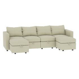 Modular Sectional Sofa with Storage, 109'' L-Shaped Upholstered Couch with Hidden Compartments, Wooden Frame and Polyester Fabric, Space-Saving D (Color: Beige)