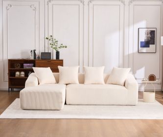 LingYu023White Compression Sofa, Memory Foam 3-Seater Sofa, No Installation & Easy to Transport, Deep Seat Modern Sofa with Corduroy Fabric (Color: as Pic)