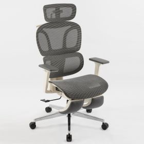 Full mesh office chair, ergonomic office chair, office mesh chair, adjustable headrest, armrests, foot pedals, with hanger (Color: Gray)
